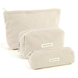 Cosmetic Bag Women's 3 Pieces Toiletry Bag Women with Zip, Cosmetic Bag Small for Travel, Make Up Organiser for Women (3 Sizes, Beige)