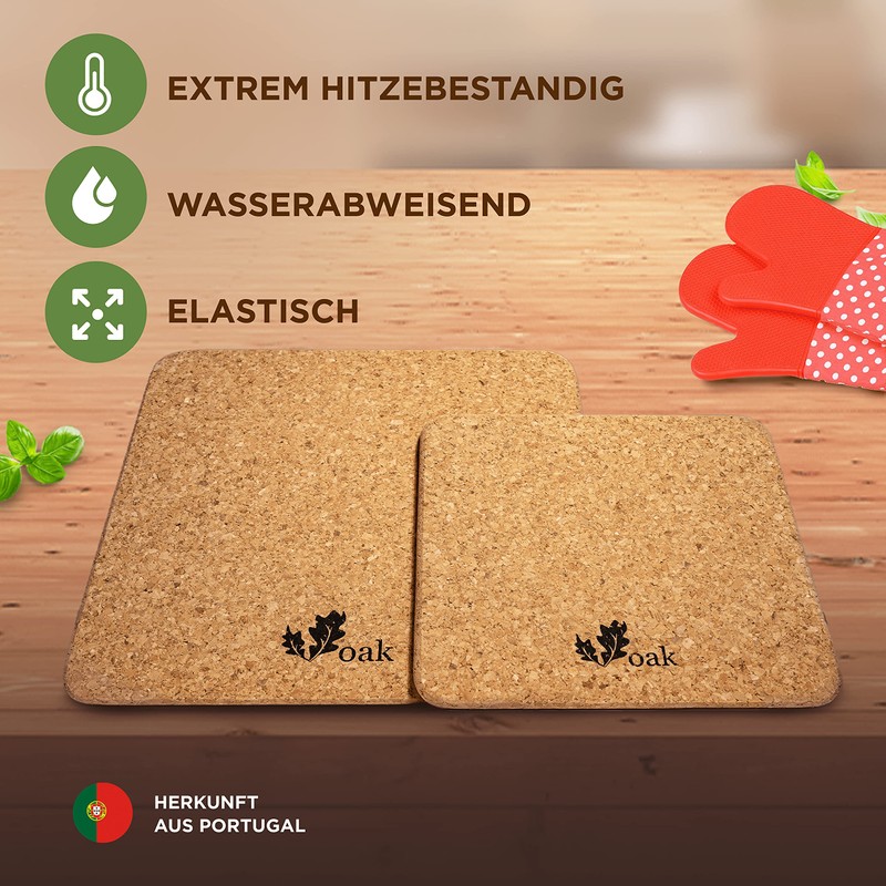 Voak® Trivet Cork Coaster Set | 4 Square Cork Coasters