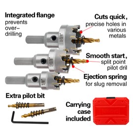 dashap 5PCS Hole Saw Kit with Case, Carbide Hole Cutter Set for Metal, TCT Hole Saw Set for Hard Metal Plastic and Wood, Within 7/8" to 1-3/8" Cutting Diameter