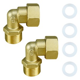Solid Brass Elbow 1/2" Male to 1/2" Female Connectors 90 Degree With Washers 2 Pieces