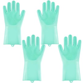PEOKPIPLE 2 pairs Silicone Dishwashing & Pet Grooming Gloves - 2-in-1 Heat Resistant Gloves with High-Density Teeth, Enhanced Five Finger Design for Bathing, Cleaning Dishes, Cars, Dogs & Cats(Green)
