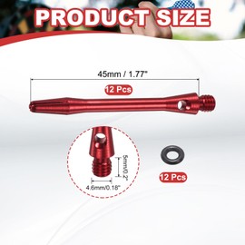 PATIKIL Aluminum Dart Shafts 45mm, 12 Pack 2BA Thread Dart Stems Replacement Accessories with Rubber Rings for Steel Tip, Red