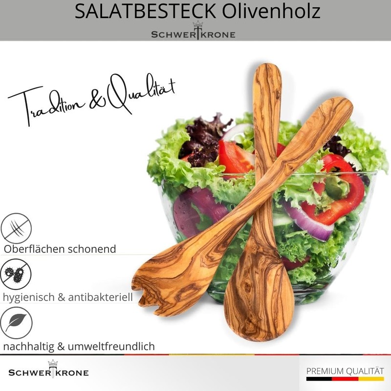 Schwertkrone Salad Servers Olive Wood 30 cm Serving Cutlery Serving