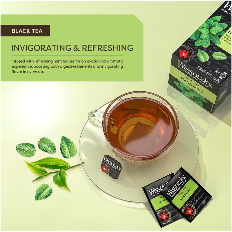 Wissotzky Nana Mint Black Tea, (6 Pack - 120 Tea