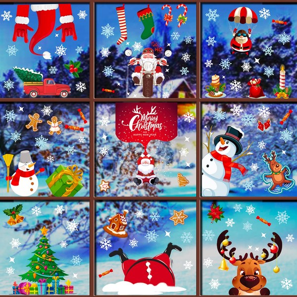 (9 Sheet) Tomario Large Christmas Window Clings Stickers, 2024 Reusable