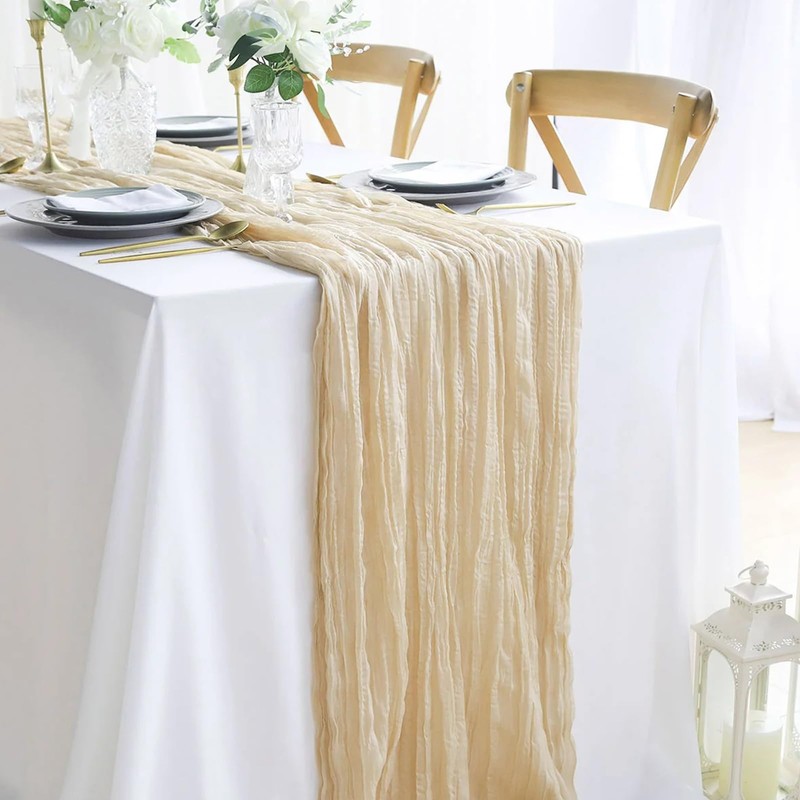 Newthinking 4 Packs Cheesecloth Table Runner, 10ft Cream Cheesecloth Table