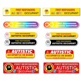 Pack 12 Pcs Funny Autism Occupant On Board Sticker for Laptops Cars Vehicles Trucks Car Window Warning Sign Bumper Stickers Waterproof Removable Vinyl Decals Exterior Accessories