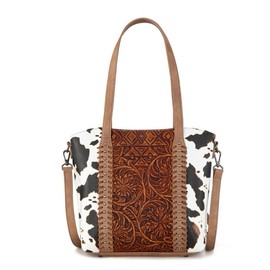Montana West Tooled Cow Print Tote/Crossbody - Brown womens bags