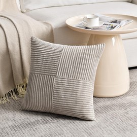 FDTERN Set of 2 Taupe Corduroy Cushion Covers, 30 x 30 cm, Soft Modern Decorative Cushion Covers, Sofa Cushion, Boho Decoration for Sofa, Bedroom, Living Room, Balcony