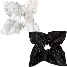 Jseng Square Hair Scrunchies - Personal Black Texture - Elastic Hair Ties Bands Hair Scrunchy Ponytail Holder for Women - 2PCs Fashion Black and White