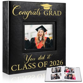 ReliThick Graduation Photo Album Holds 200 Pcs 4 x 6 Inch Photo 2026 Graduation Leather Album with Front Window Memory Scrapbook for College Graduate Gift (Delicate)