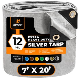 Heavy Duty Silver Poly Tarp 7' X 20' - Multipurpose Protective Cover - Durable, Waterproof, Weather Proof, Rip and Tear Resistant - Extra Thick 12 Mil Polyethylene - by Xpose Safety
