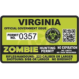 Viriginia VA Zombie Hunting Permit - Hunter Response Team Unit 4" Outbreak Sticker