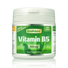 Greenfood Vitamin B5 (pantothenic Acid), 100 mg, high-dose, 180 Tablets, Vegan - contributes to The Reduction of Fatigue and The Normal Functioning of Energy Metabolism. Without Artificial additives