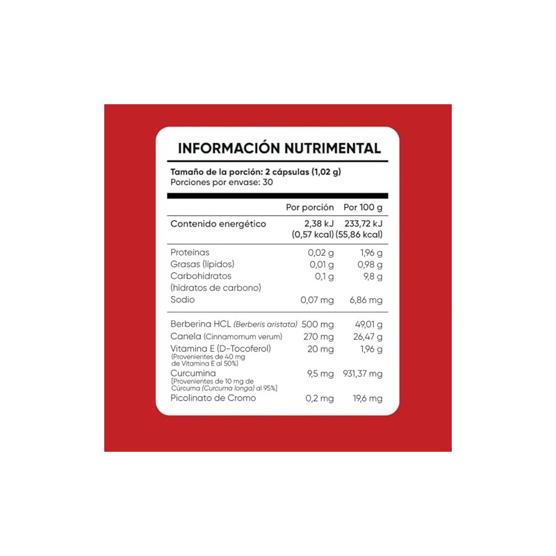 Berberina 60 Cápsulas | Suplemento Alimenticio con Vitamina E, Cúrcuma,