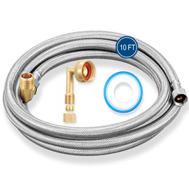 Dishwasher Installation Kit - 10 FT Premium Stainless Steel Braided Dishwasher Hose kit,Food Grade PEX Inner Tube Dishwasher Water Supply Line with 3/8"x3/8"MIP Elbow,3/8"x 3/4" FHT Elbow