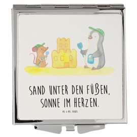 Mr. & Mrs. Panda Handtaschenspiegel quadratisch Sommer Meer Strand - Geschenk, Sonnencreme, Herbst, Schminkspiegel, silber, Jahreszeiten, Küste,