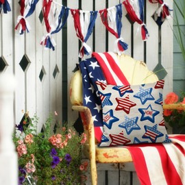 FUYUCHEN 4th of July America Freedom Throw Pillow Cover 18 x 18 Inch Candy Stars Stripes Patriotic Independence Memorial Day Pillow Case for Sofa Couch Home Farmhouse Decoration