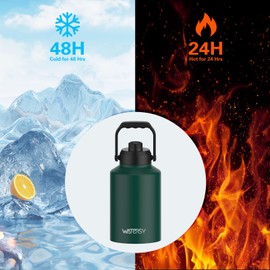 WATERSY 1 Gallon Water Bottle Insulated(Cold for 48 Hrs),BPA Free&Leak Proof,128oz Stainless Steel Water Jug,Big thermo,Large Water Bottle with Handle for Gym,Hiking,Camping&Travel,Dark Green