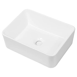 Vessel Sink Rectangular, Dcolora 16"x12" White Vessel Sink Ceramic Porcelain Rectangle Bathroom Vessel Sink Above Counter Vanity Sink Basin