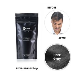 Kmax Concealing Hair Fibres Refill - Keratin Fibres for Hair, Hair Powder for a Thickening Effect, Hair Fibres to Cover Hair Loss - Format Refill 64 g - Dark Grey
