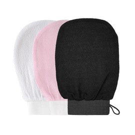 Beauty Exfoliating Glove Mitt Body Scrub for Bath Shower Spa Hand Exfoliator Gloves, Dead Skin Cell Remover, Deep Exfoliation Scrubber, White/Pink/Black PACK OF 3
