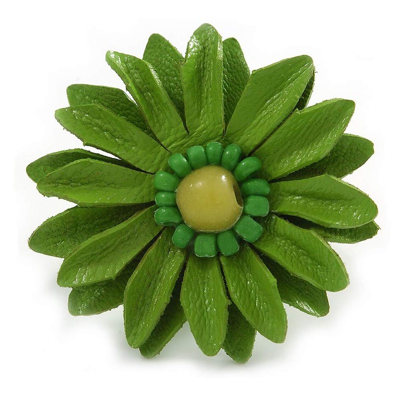 Avalaya Lime Green Leather Daisy Flower Ring - 40mm D