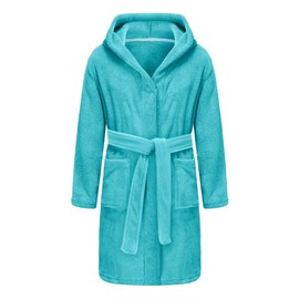 Kids Bathrobe, Toddler Hooded Soft Towel Robe for Girls Boys Terry Cloth Robes Sleepwear Lake blue 14 Years