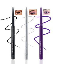 3PCS Waterproof Eyeliner Pencil Set – Black, Silver & Purple Long-Lasting Smudge-Proof Eyeliner with Quick-Dry Formula – Vibrant Matte Colors for All-Day Wear Precise Tip for Easy Application