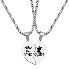 Couple Necklaces for Him Her Boyfriend Girlfriend Anniversary Birthday Gifts for Husband Wife His Queen Her King Necklace for Couples Gifts for Fiance Fiancee
