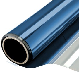 WPCTEV One Way Window Film Daytime Privacy Static Cling Self Adhesive House Film Glass Window Tint Heat Control Mirror Film Blue & Silver 6 Mil 35.4 Inch x 32.8 Feet
