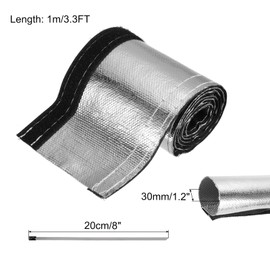 MECCANIXITY Heat Shroud Sleeve Aluminized Silver Sleeving 30mm 1-1/4 Inch ID x 100cm 3.3FT Heat Cable Sleeving for Hose Wire Heat Protection with Hook&Loop,10PCS Stainless Steel Ties