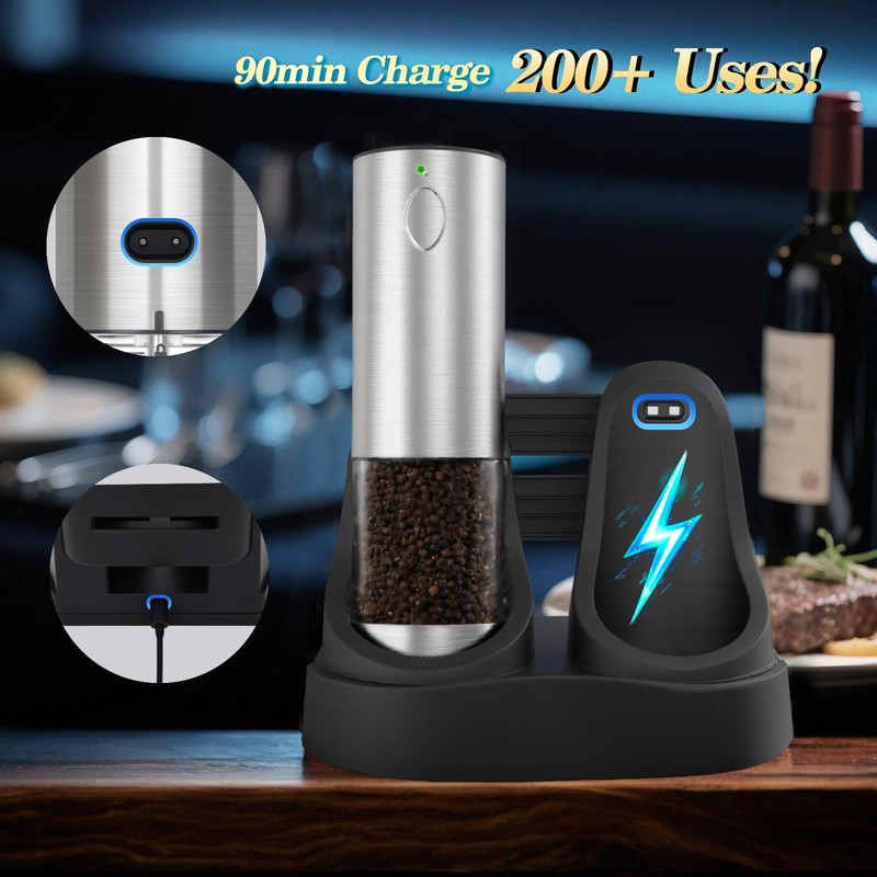 Electric Rechargeable Salt and Pepper Grinder Set - USB-C Charging