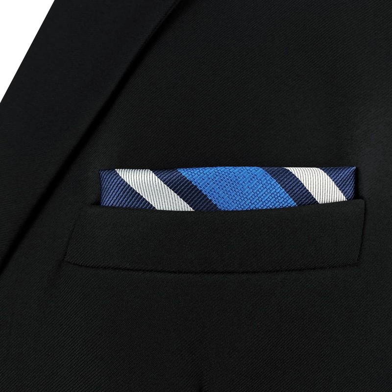 S&W SHLAX&WING Mens Pocket Square Stripes Blue Navy Royal Striped
