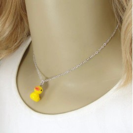 Yellow Duck Necklace - Rubber Ducky Charm Necklace - 3D Duck Pendant Jewelry