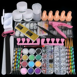 Pro Acrylic Nail Art Tools Kit with Powder Nail Sticker DIY Pump Nail Brush Set