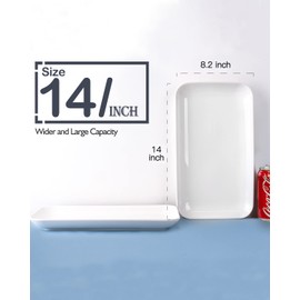 DELLING Large Serving Platter Set 14 inch Widened Large Serving Tray, White Rectangular Plates, Serving Platters for Entertaining, Serving Trays for Party, Oven Safe Dinnerware, Set of 3