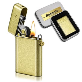 SAMNIU Vintage Trench Lighter, Classic Flip Copper Kerosene Lighters, with Replaceable Flint and Regulator, Cool Antique Brass Lighters for Men (No Fuel)