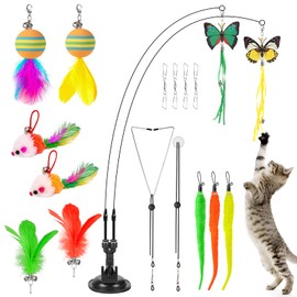 Acehome 20 Pack Cat Toys, Interactive Cat Teaser Toys Wand with Caterpillar Feather Ball Mouse Butterfly Cat Suction Cup Base Replacement Wire Rod Hook Rope for Indoor Cats Kitten Interactive Playing