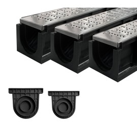 Natotela Channel Drain with 304 Stainless Steel Grate-39.4Lx6.1Wx5.5H in. Deep Profile Trench Drain System for Landscaping,3 Pack Total Length 118.2in,A15 Drainage System for Patio Commercial