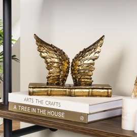 Book Ends for Shelves - Book Ends to Hold Books Heavy Duty, Lucky Wings Decorative Bookends for Heavy Books with Anti-Slip Base Book Stopper for Shelves Books Magazines Home Office Decor (Gold)