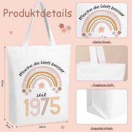 Xuniea Birthday Gift for Women 50 50th Birthday Gift Set with 1975 Canvas Bag Cosmetic Bag Keychain for 50s Birthday Woman Vintage 1975