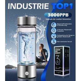 LOZITX Upgraded Wasserstoff Wasserflasche【H2-Konzentration bis zu 2 Mal 3 Minuten /3000 PPM】hydrogen water bottle【tärkste H2-Aktivität】mit 8nmO2-H2-Trenntechnik Silber Generator