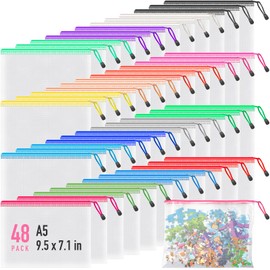 Umriox 48pcs Small Zipper Pouch, Mesh Bags with Zipper, A5 Size 16 Color Pencil Pouches, Storage Bags for Puzzles, Office and Travel Supplies