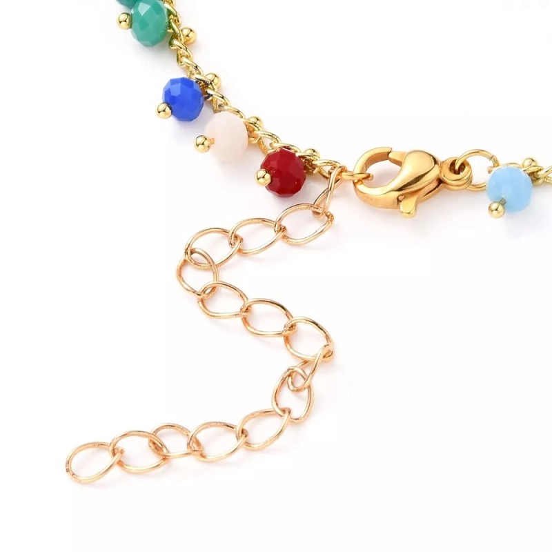 LZD Rondelle Glass Charm Bracelet Gold Plated Stainless Steel Lobster