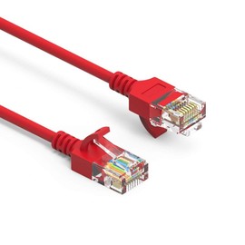 SF Cable 0.5 ft Cat 6A UTP Slim Ethernet Network Booted Cable, RJ45 Plug, 28AWG, Pure Copper Wire - Red