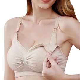 Dress Cici Apricot Front Clip Nursing Bra, Hands Free Breastfeeding Bra for Large Breasts Asia Size XXL