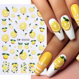 Nail Art Stickers, Summer Nail Decals 3D Self-Adhesive Cute Fruit Lemon Cherry Strawberry Blueberry Pattern Summer Design Manicure Tropical Nail Accessories for Women Girls(6Sheets)