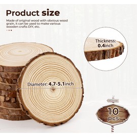 ilauke Wood Slices for Centerpieces, 4.7-5.1 Inch Unfinished Wood Circles 10Pcs Natural Wood Slices for Craft Wood Pieces, Wedding Decorations, Christmas Ornaments, DIY Crafts Paintings