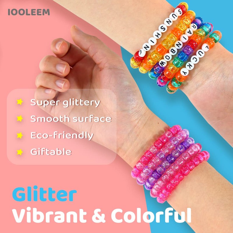 IOOLEEM Iooleem Pony Beads (1000pcs Dark Purple Glitter), Beads for